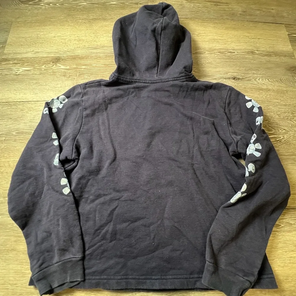 Y2K Blue Turtle Self Esteem Hoodie Womens L Navy Glitter Graphic Sleeve Print